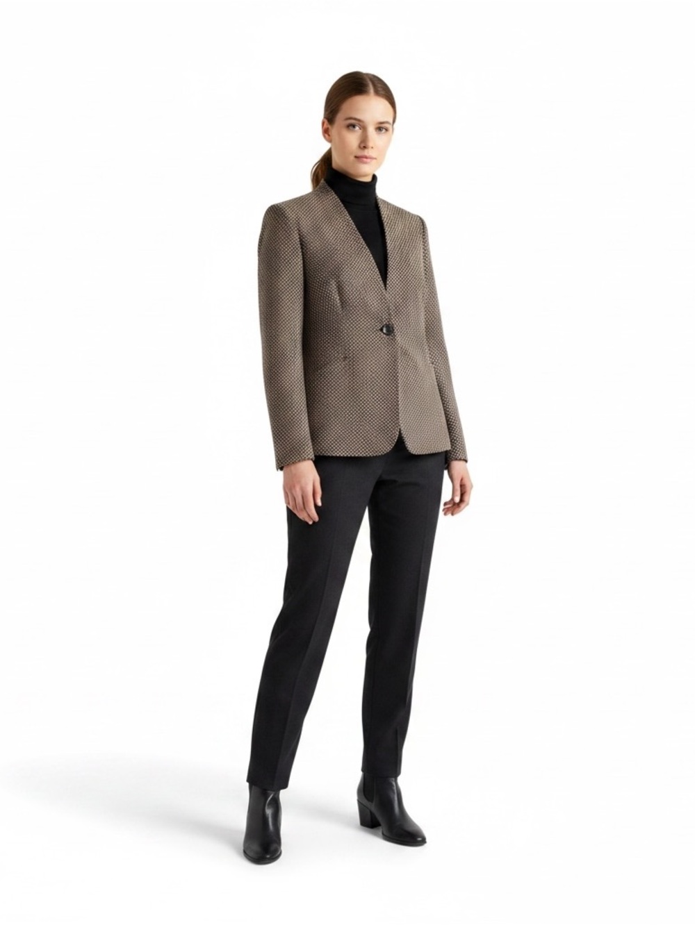 Talbots Brown & Tan Houndstooth Colorless Blazer Size 16 Petite